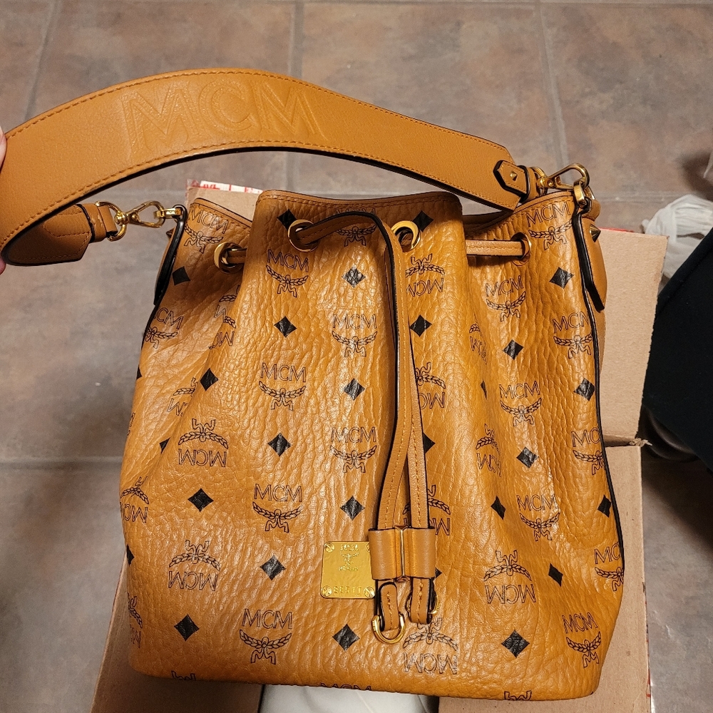 MCM Cognac Visetos Bucket Bag